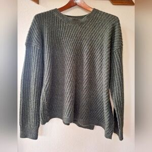Vince Wool Blend Asymmetric  Ribbed Dark Green Oversized Sweater Womens Size XS